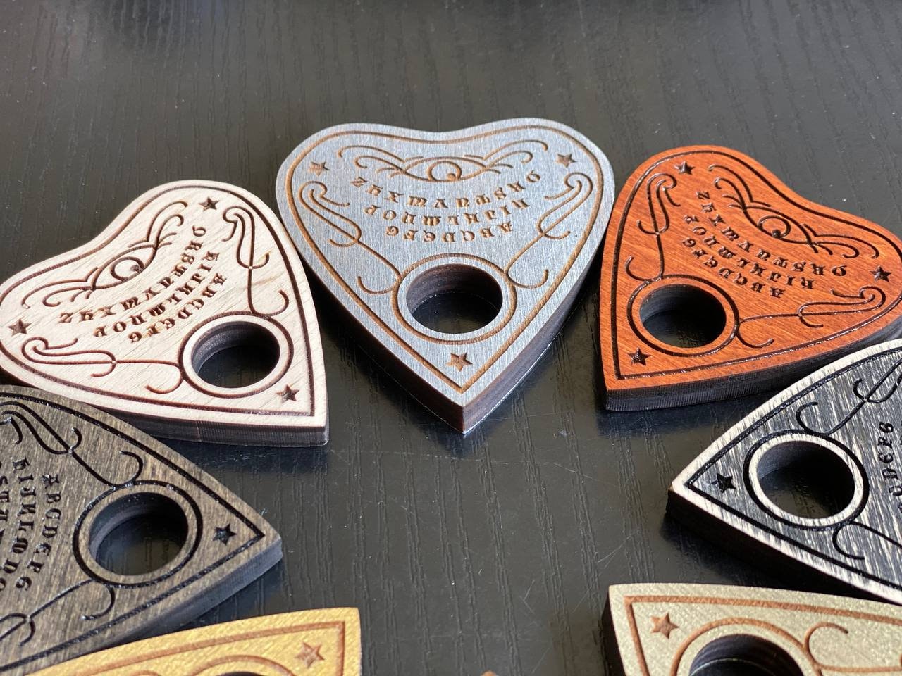 Engraved Wooden Planchette for Ouija Board: Esoteric Talking Board Tool