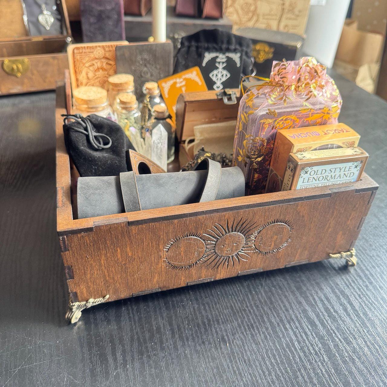 Personalized Wooden Witch Altar Box: Esoteric Magic Storage