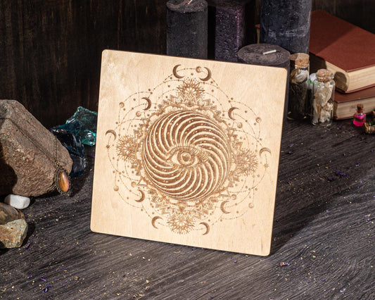 All Seeing Eye Wooden Altar Board with Stand, Occult Decor