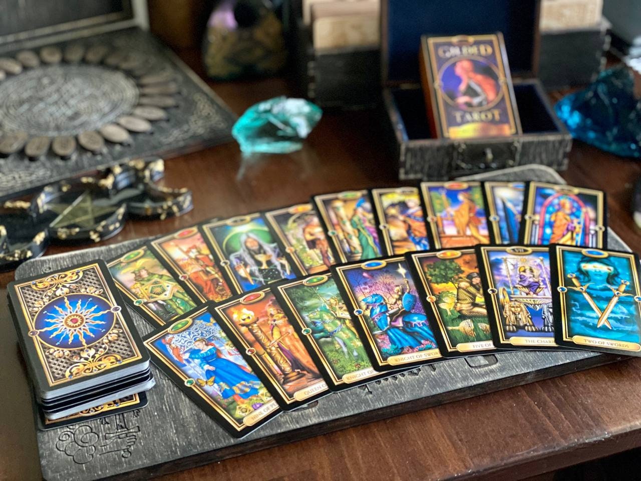 Royal Gilded Tarot Deck with Wooden Box, 78 Card Set
