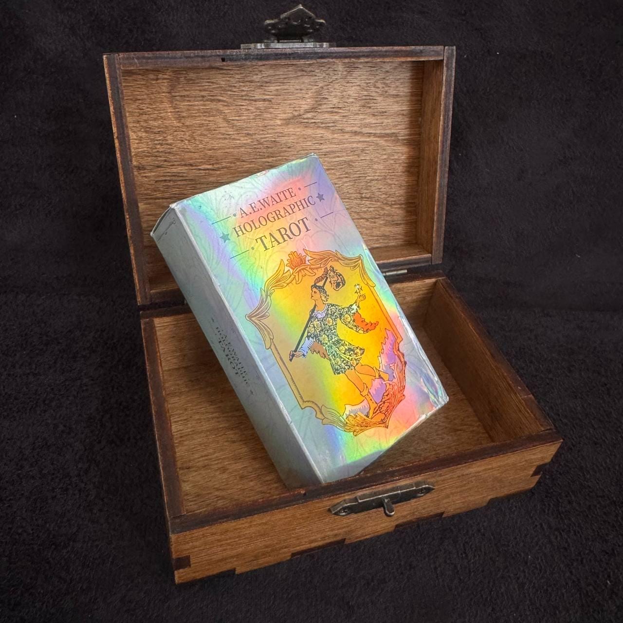 Moon Phase Tarot Box - Wooden Rosewood Deck Storage Chest for Witchcraft Supplies