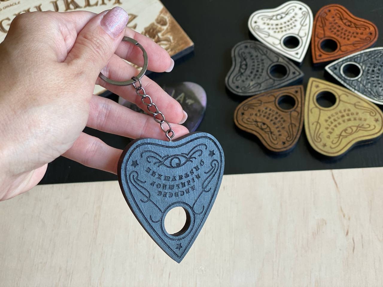 Wooden Planchette Keychain: Ouija Board Talking Board Accessory