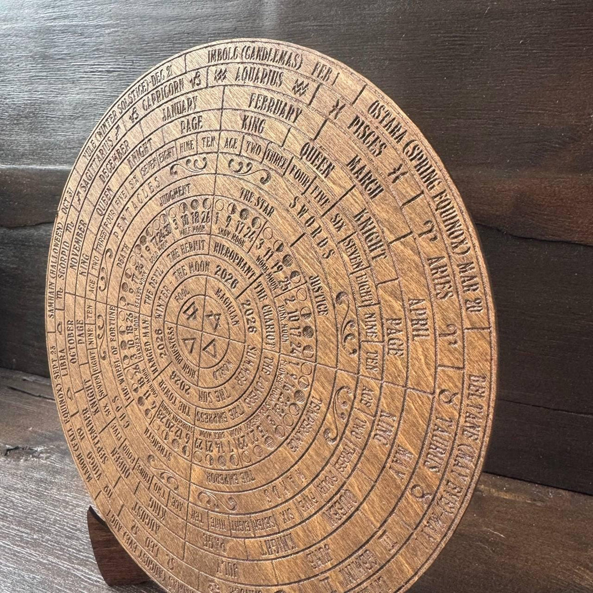 2026 Lunar Calendar Wooden Moon Wheel – Witch Altar Decor, Full Moon Phases Chart