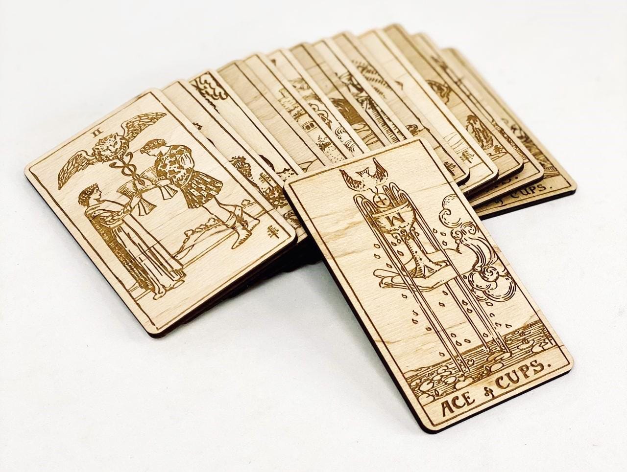 Wooden Tarot Cards Cups Suit Rider–Waite–Smith Engraved Deck Water Element