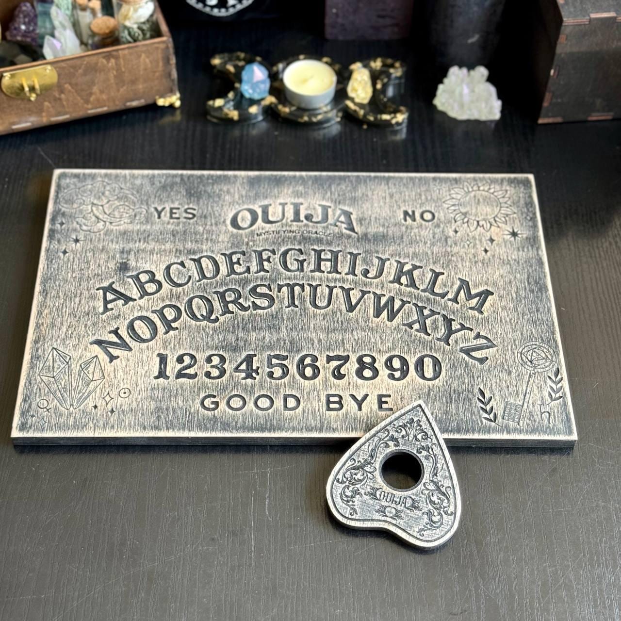 Wooden Ouija Board with Planchette: Magic Crystals Spirit Board