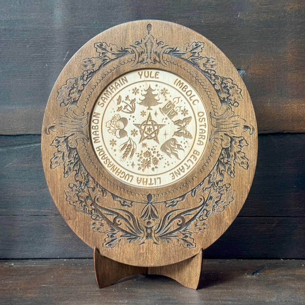 Wiccan Wheel of the Year Wooden Calendar with Sabbats, Pagan Altar Decor, Witchcraft Ritual Tool