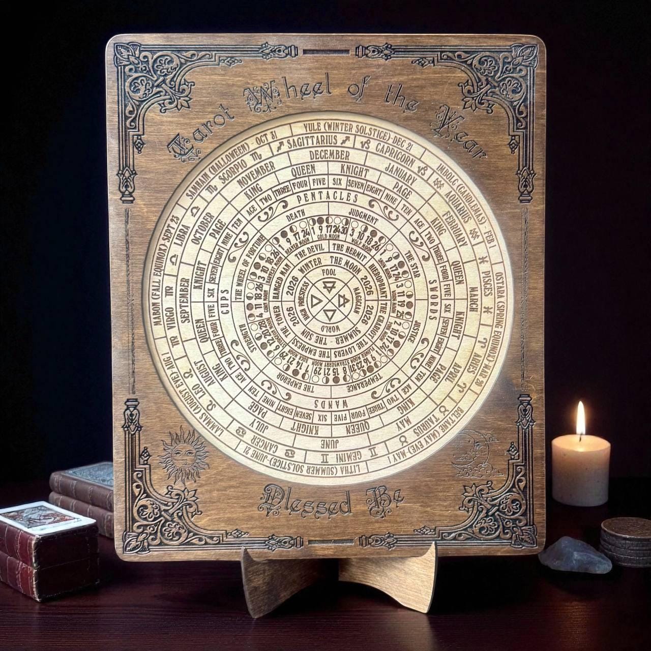 Tarot Wheel of the Year Calendar – Wiccan Zodiac Wall Art, Pagan Sabbat Wheel Gift