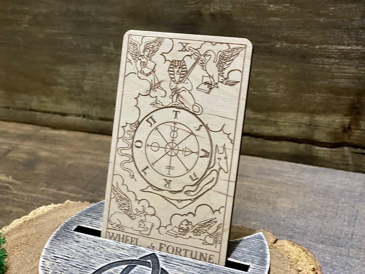 Wheel of Fortune Tarot Card Wooden Rider–Waite–Smith Major Arcana