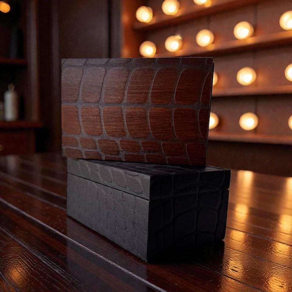 Reptile Wooden Box with Leather Interior, Magnetic Keepsake Box, Jewelry Organizer
