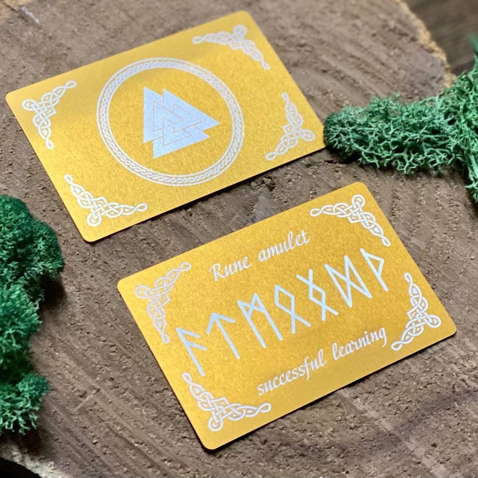 Student Gift Amulet – Runic Talisman for Exams | Laser Engraved Aluminum Card