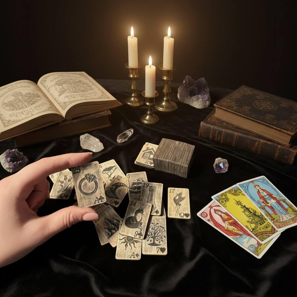 Lenormand Oracle Cards Wooden Divination Deck, Fortune Telling Cards, Gothic Oracle Set