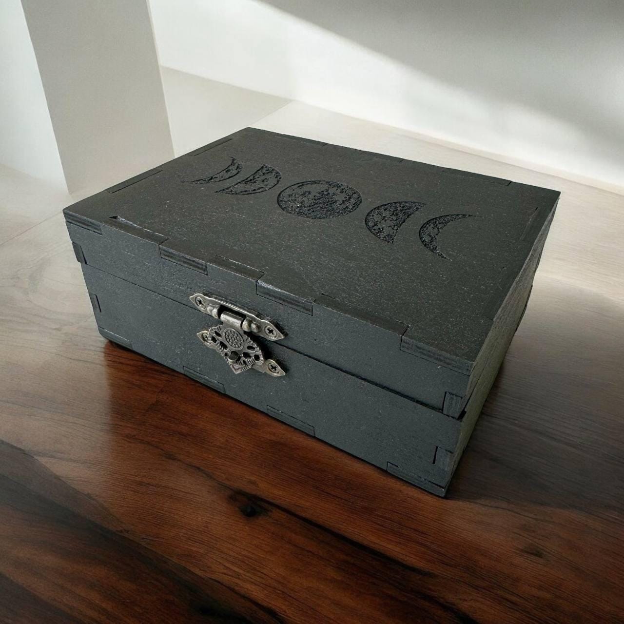Personalized Moon Phase Tarot Card Box, Wooden Tarot Deck Storage, Celestial Engraved Witchy Altar Decor