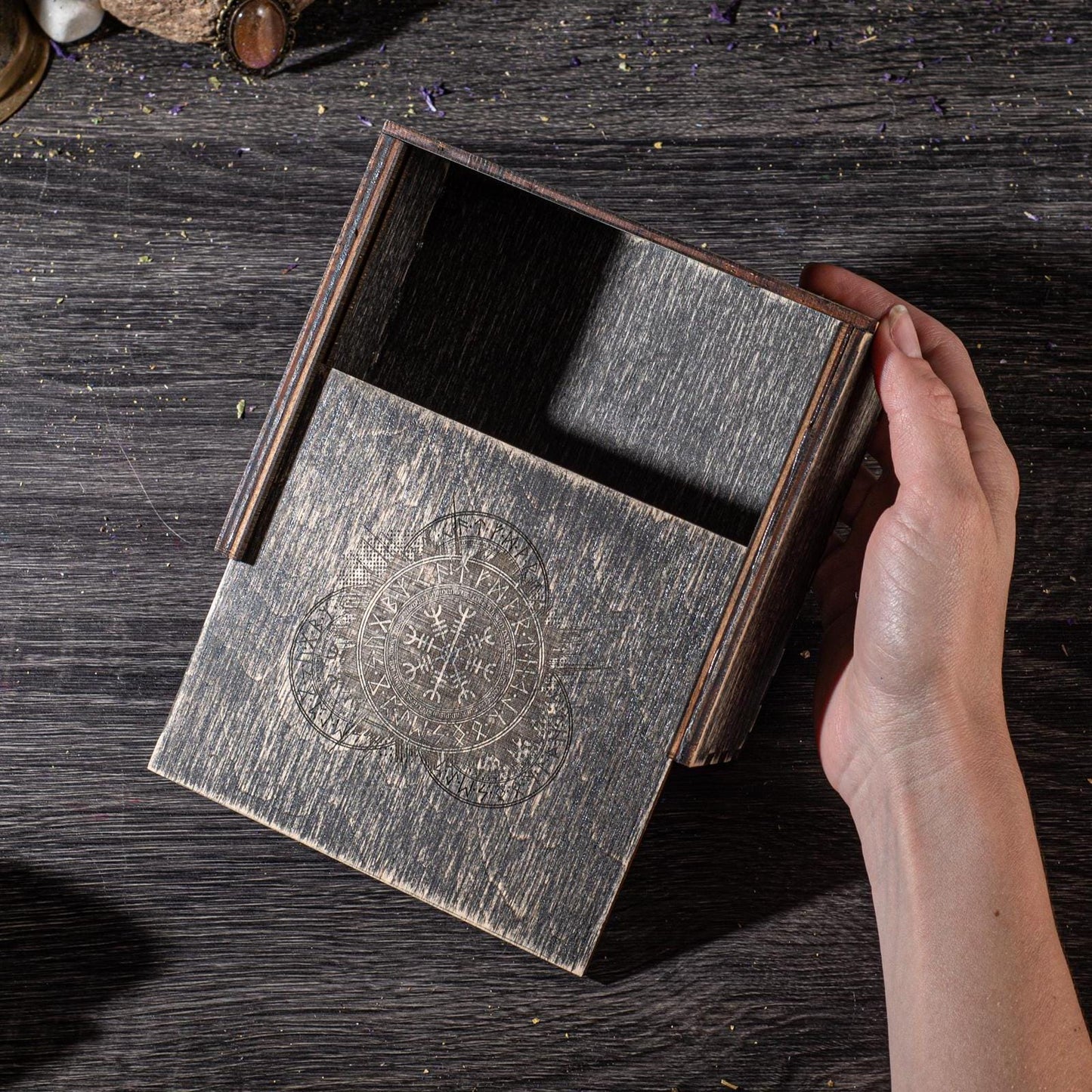 Engraved Wooden Tarot Card Box: Custom Wiccan Crystal Storage