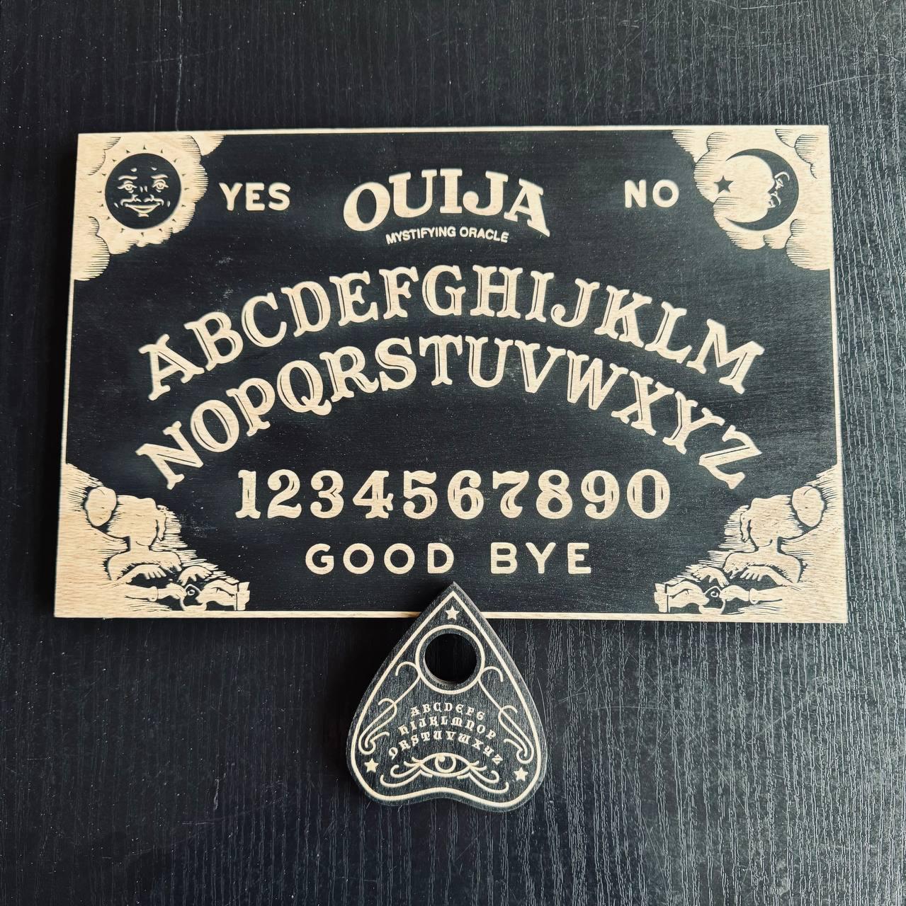 Black Wooden Ouija Board and Planchette Set: Esoteric Talking Spirit Board