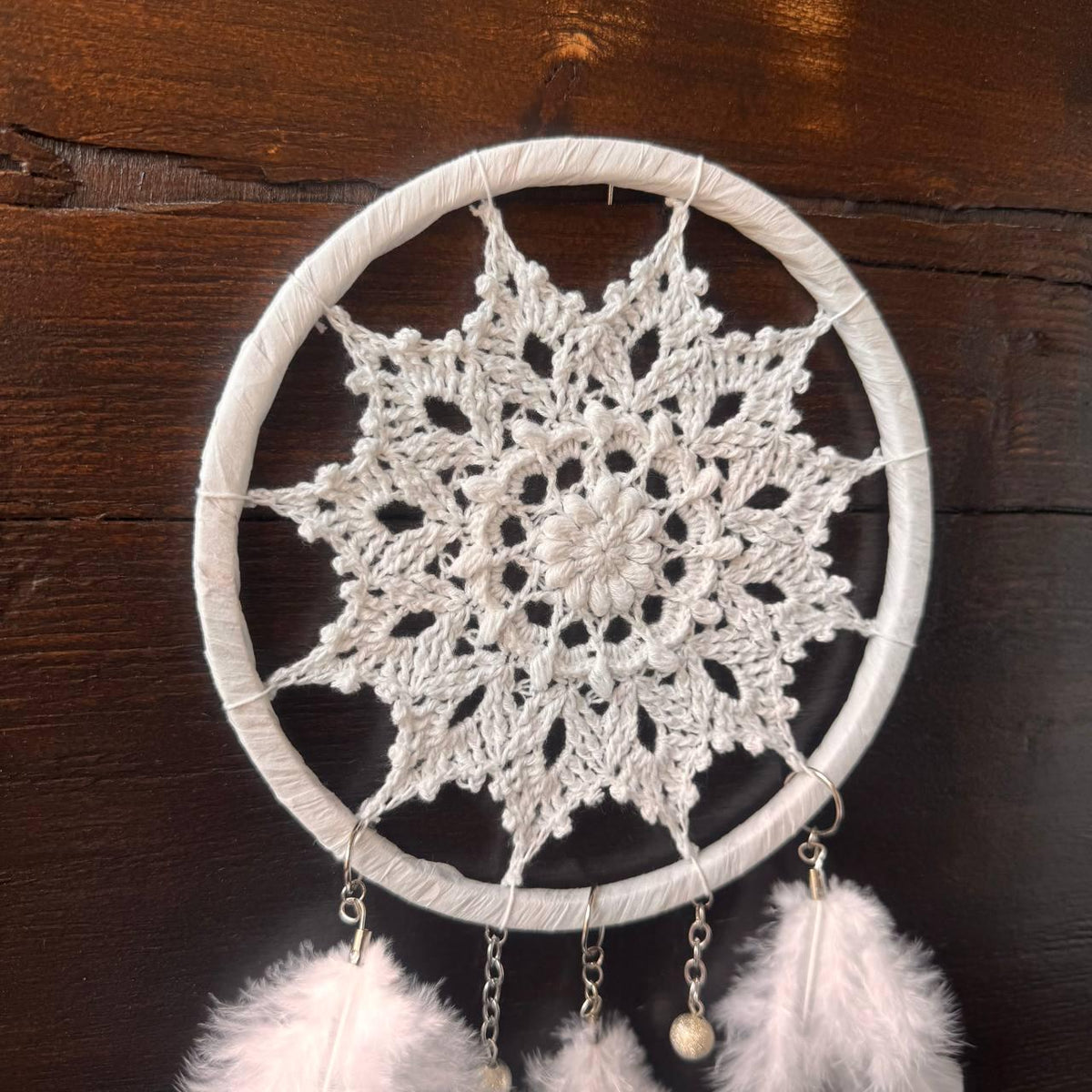 Small White Crochet Dream Catcher – Boho Nursery Wall Decor