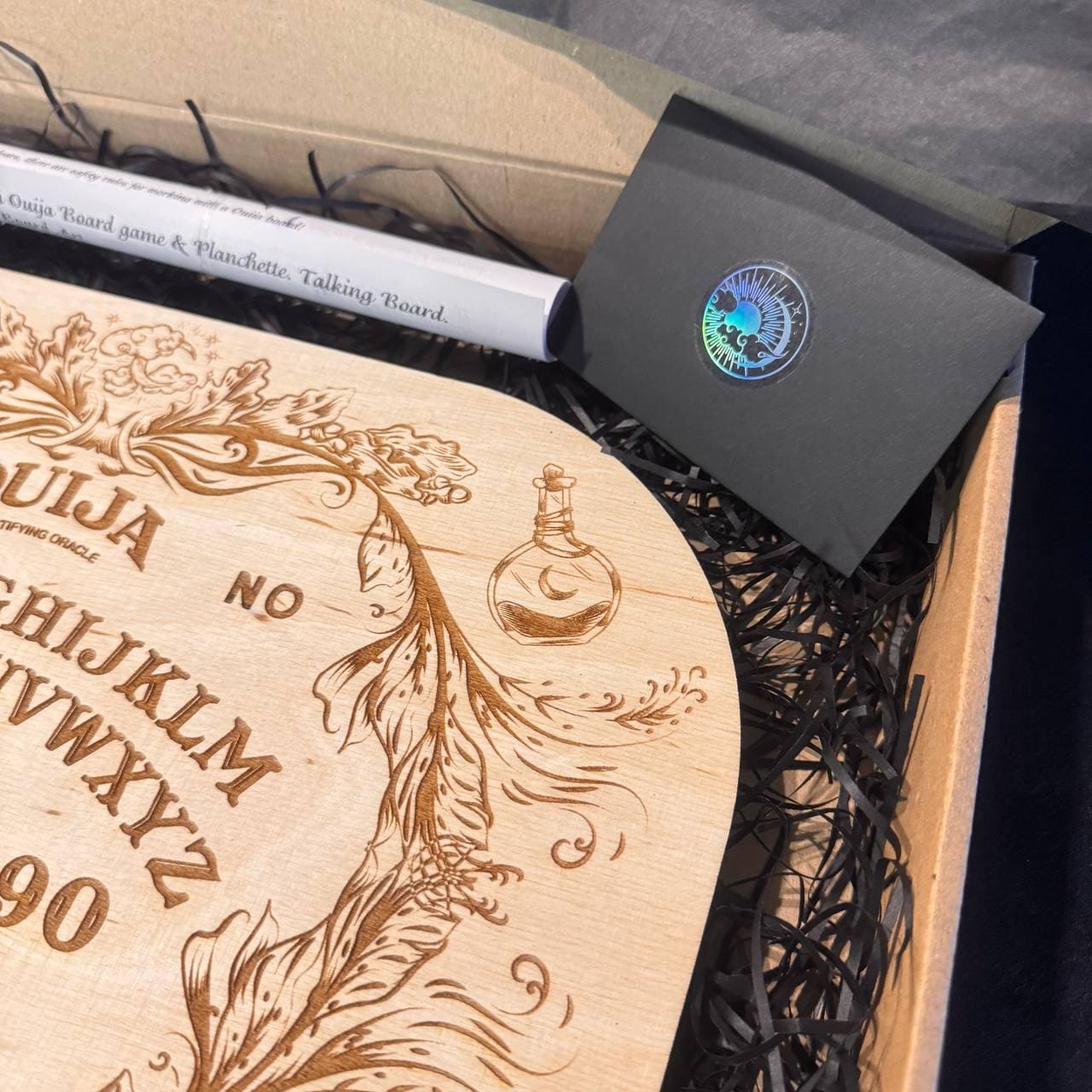 Wooden Ouija Board with Planchette Witch Altar Decor