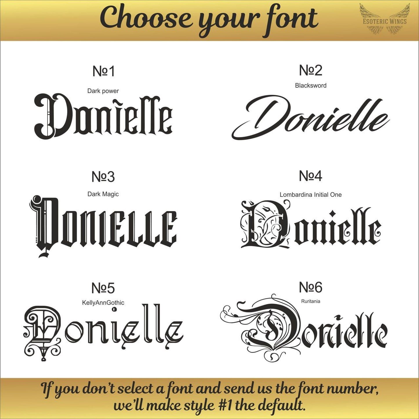 a collection of different font styles and names, including "Dark Power", "Blacksword", "Dark Magic", "Lombardina Initial One", "KeelyAnnGothic", and "Donielle".