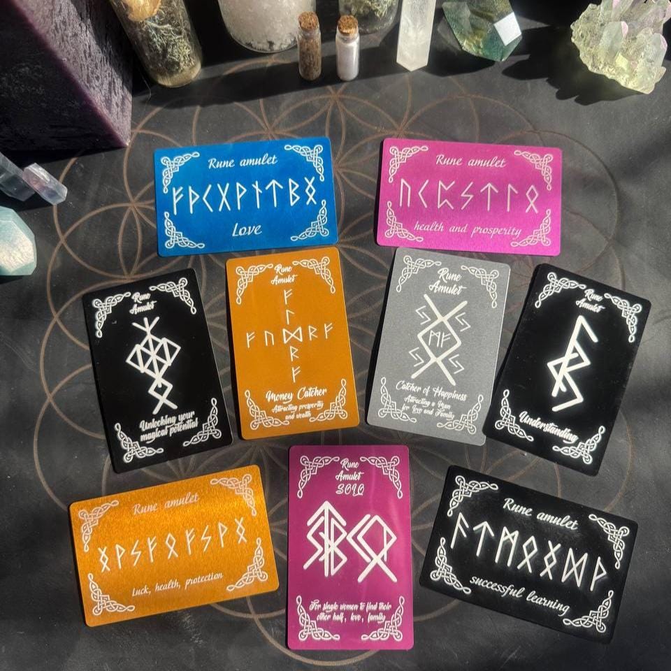 Love runic amulet, cards with runes stav, esoteric talisman gift, runes metaphysical cards for attraction