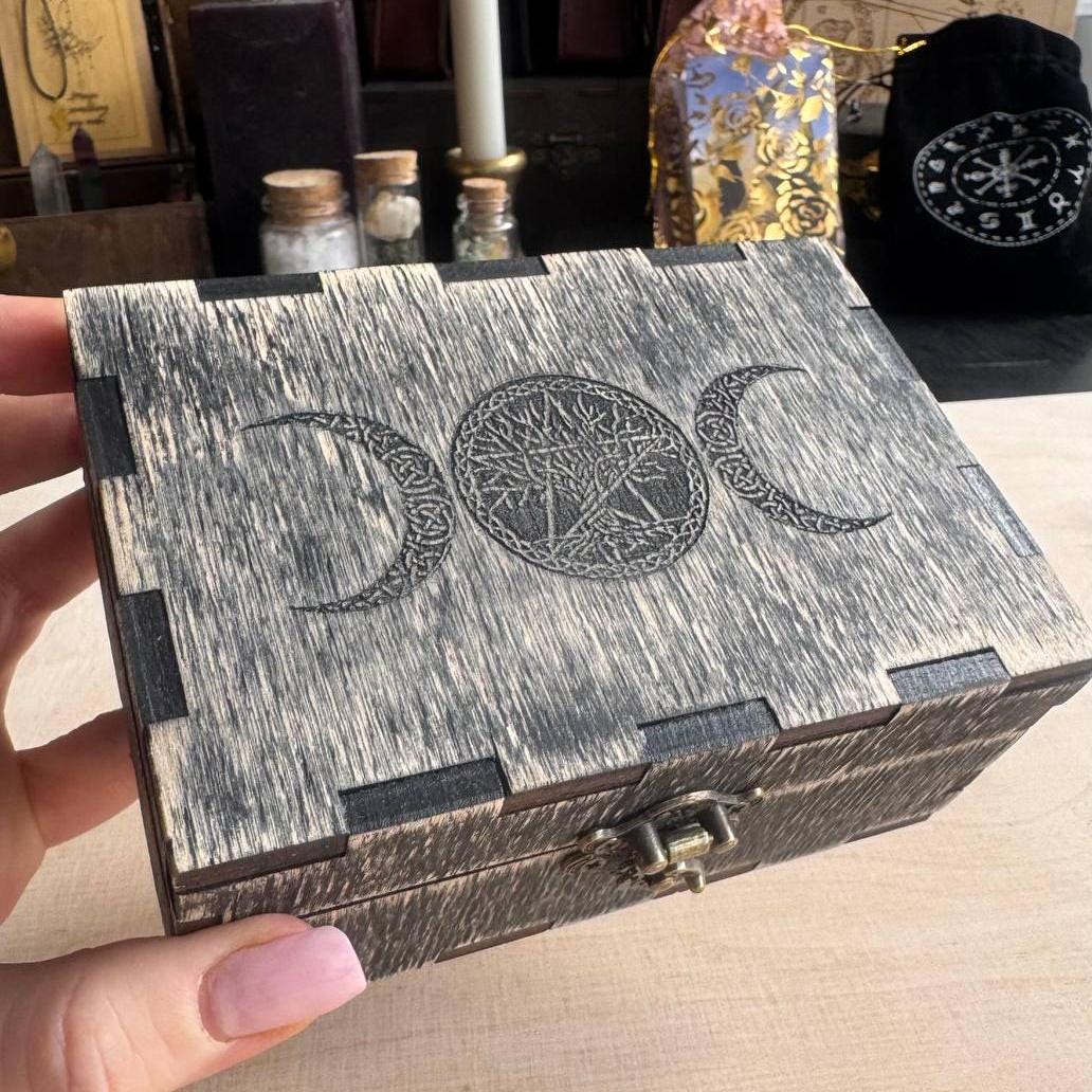 Personalized Tarot Card Box, Engraved Wooden Wiccan Storage Case, Divination Deck Holder
