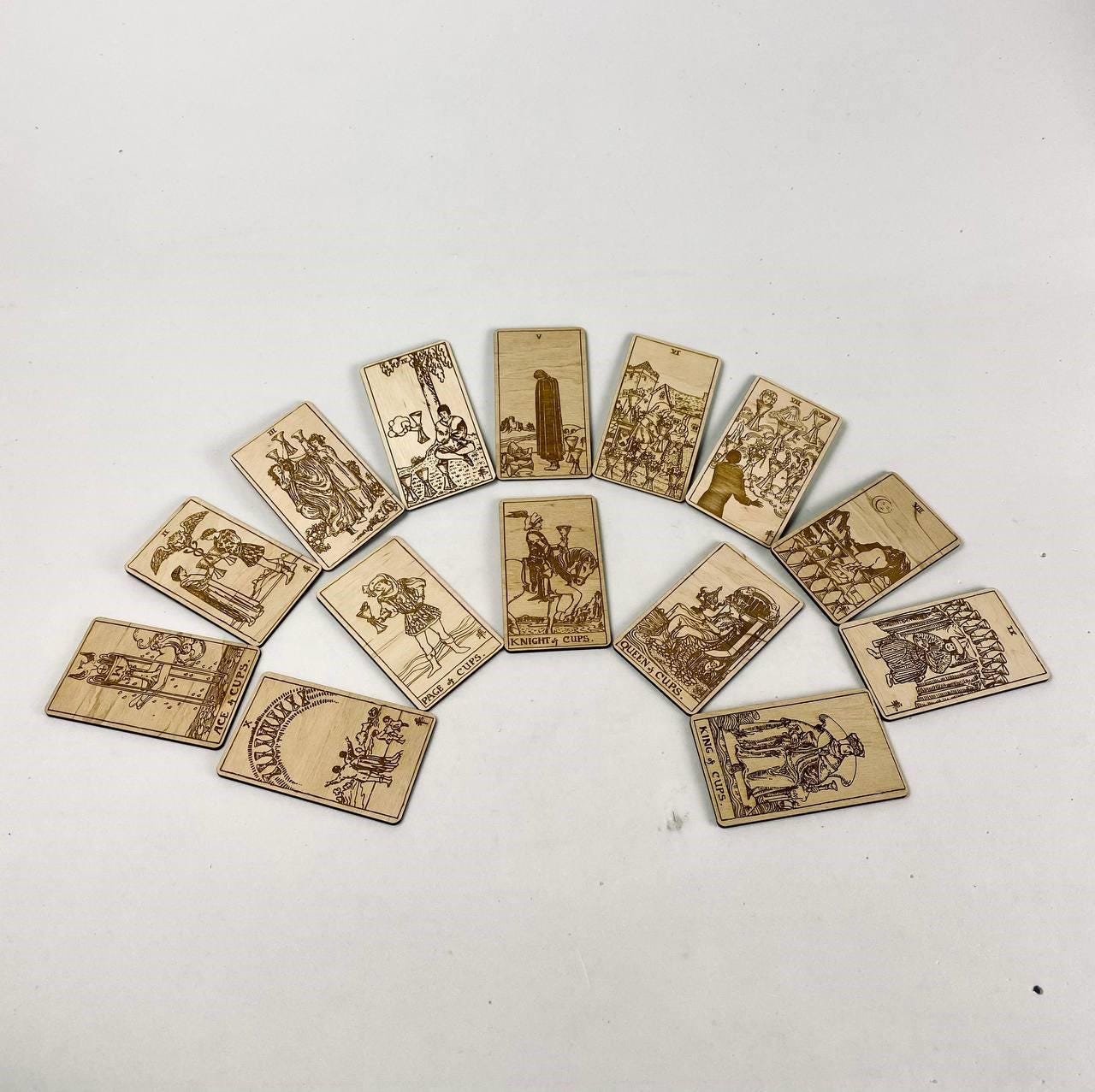 Wooden Tarot Cards Cups Suit Rider–Waite–Smith Engraved Deck Water Element