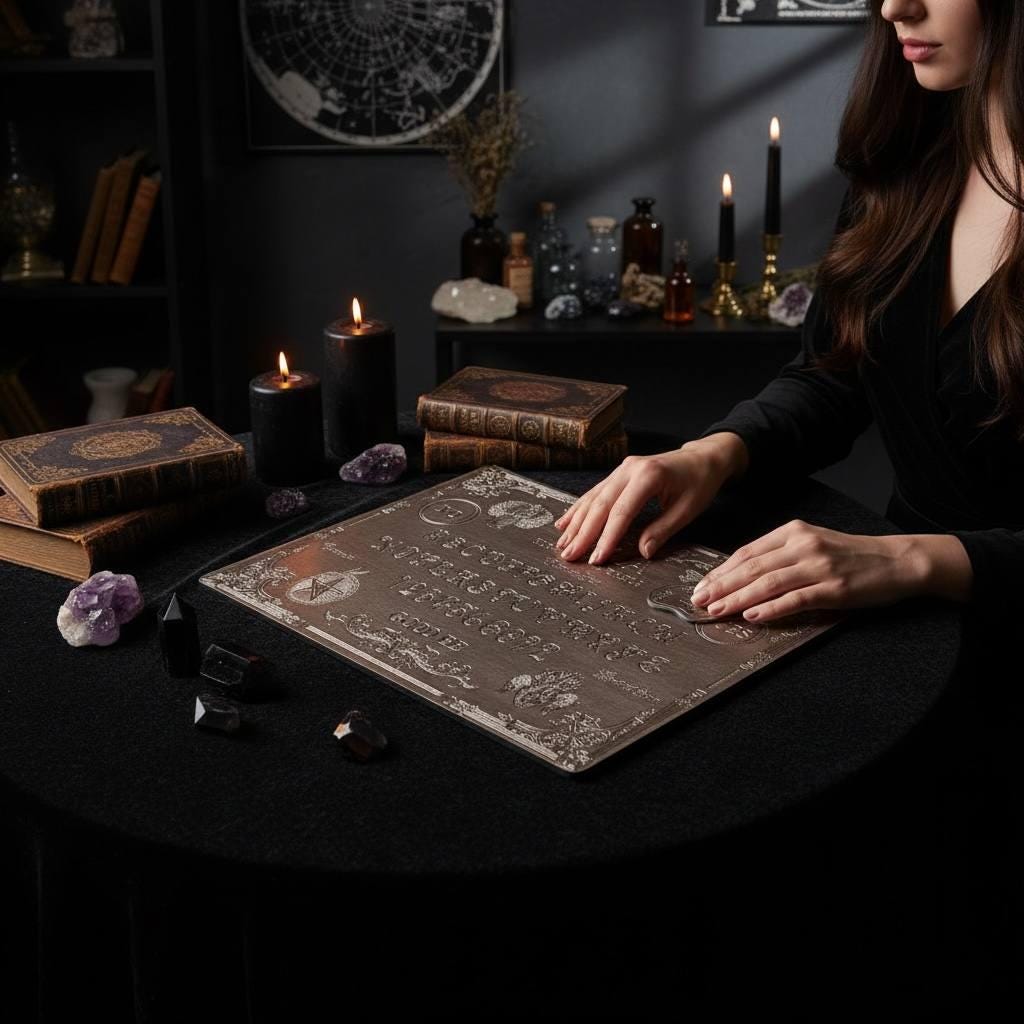 Black Ouija Board - Wooden Spirit Board with Engraved Planchette for Ritual Altar
