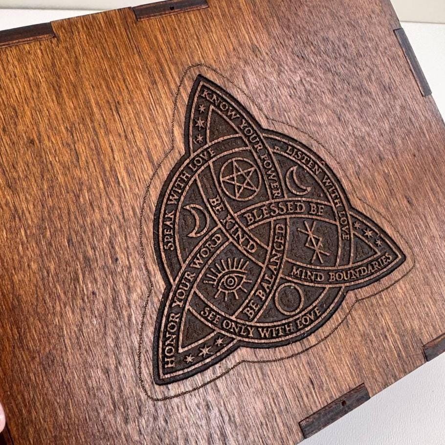 Tarot Card Box for Two Decks, Wooden Tarot Storage with Lock, Engraved Divination Case