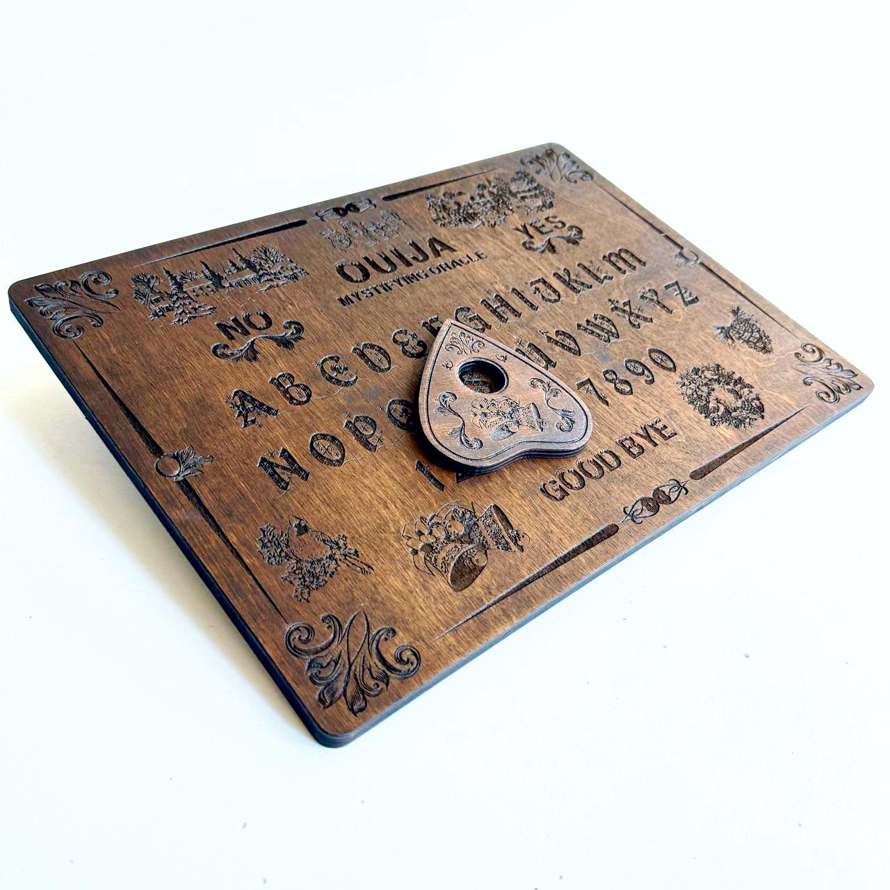 Wooden Ouija Board – Engraved Divination Tool with Mystical Planchette for Rituals