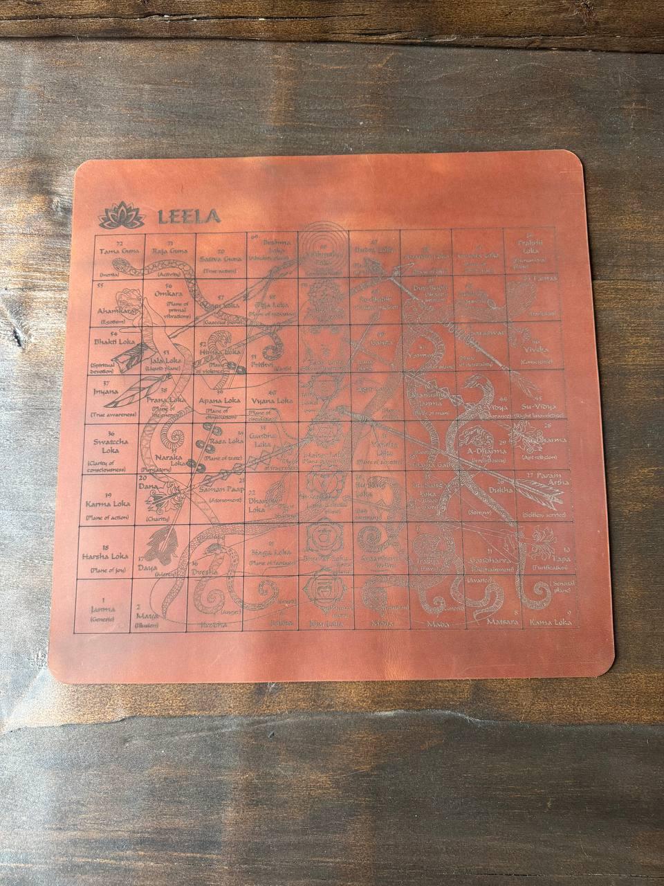 Leela Game Board – Handcrafted Leather Spiritual Tool | Karma Snakes & Sacred Geometry
