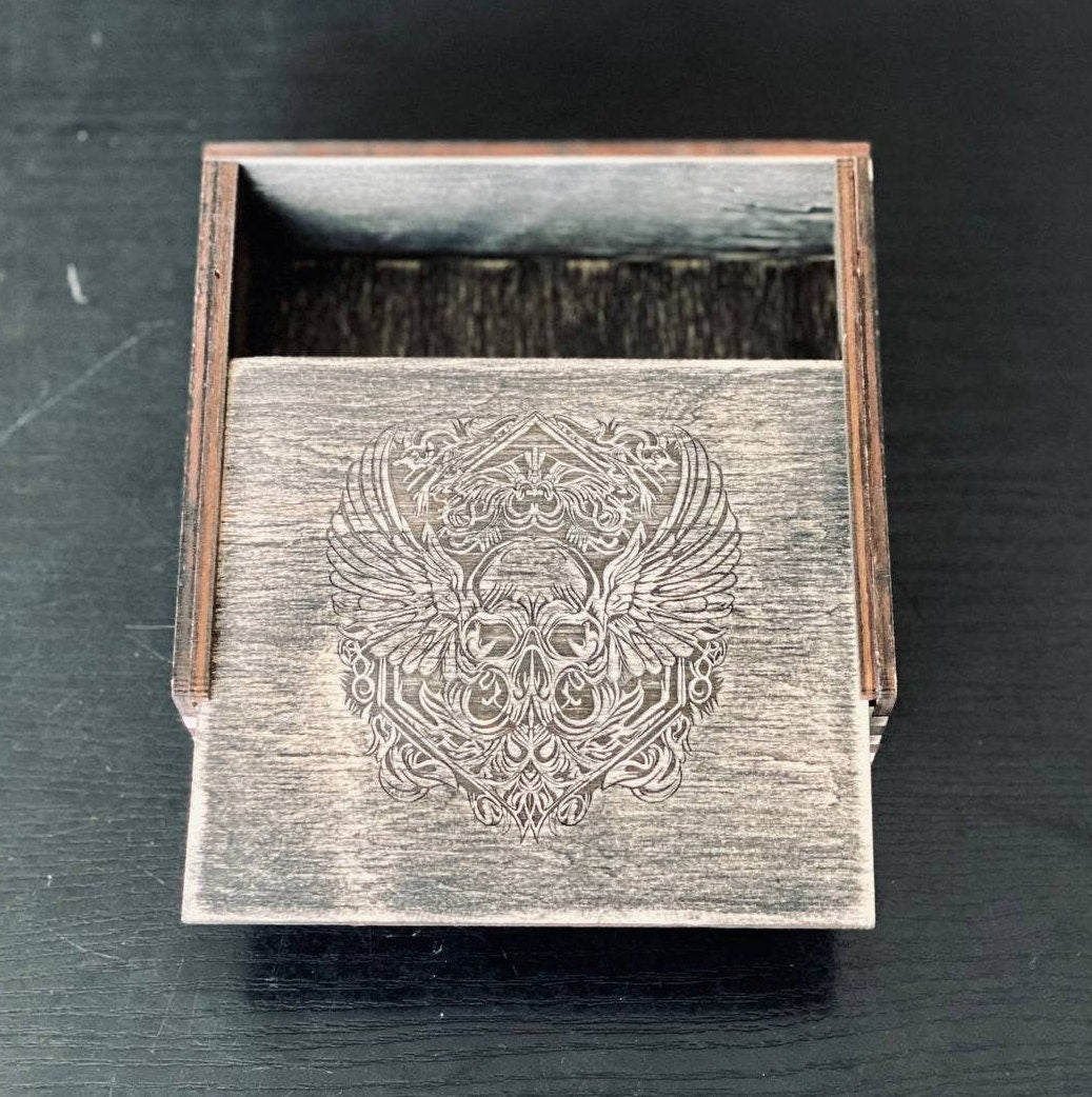Tarot cards and crystals storage wooden box, Engraved personalized casket for witch tools