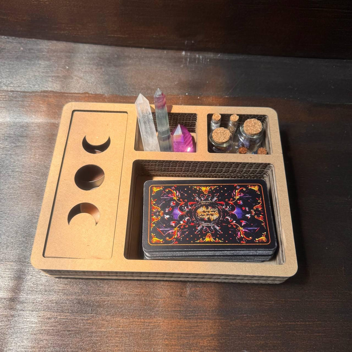 Moon Phase Tarot and Crystal Organizer, Divided Witchcraft Storage Box