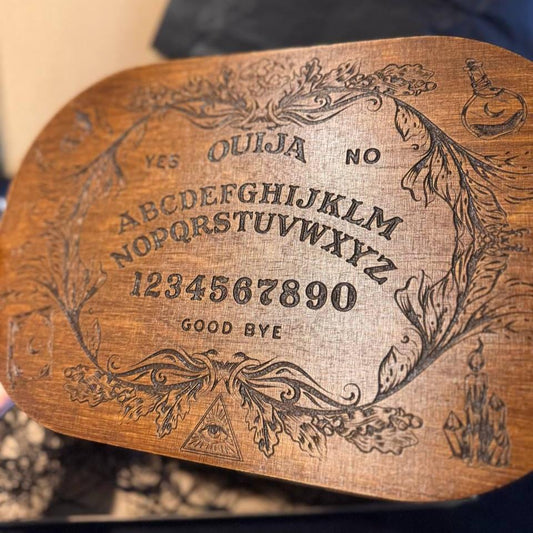 Wooden Ouija Board with Planchette, Gothic Spirit Game for Ritual Decor