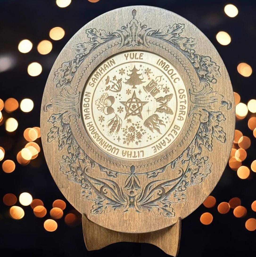 Wiccan Wheel of the Year Wooden Calendar with Sabbats, Pagan Altar Decor, Witchcraft Ritual Tool