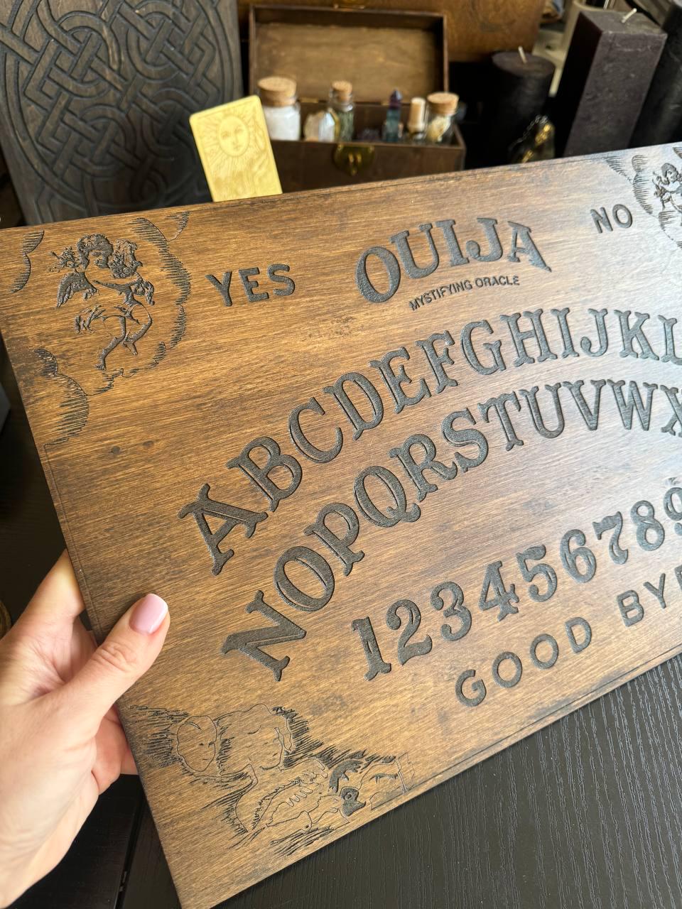 Wooden Ouija Board and Planchette Set – Mystical Spirit Board for Divination Decor