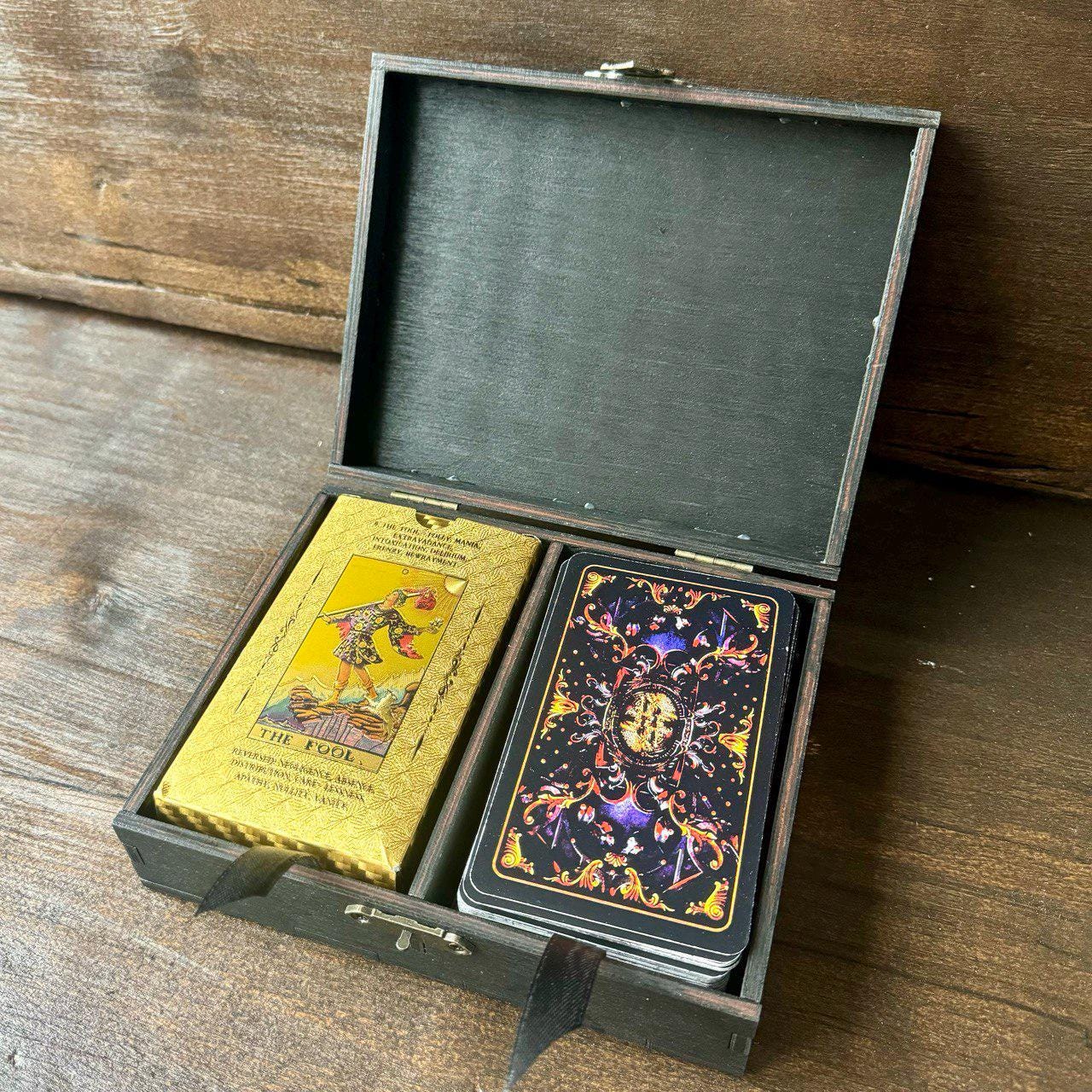 Tarot Card Box, Double Deck Storage, Witch Decor, Engraved Wooden