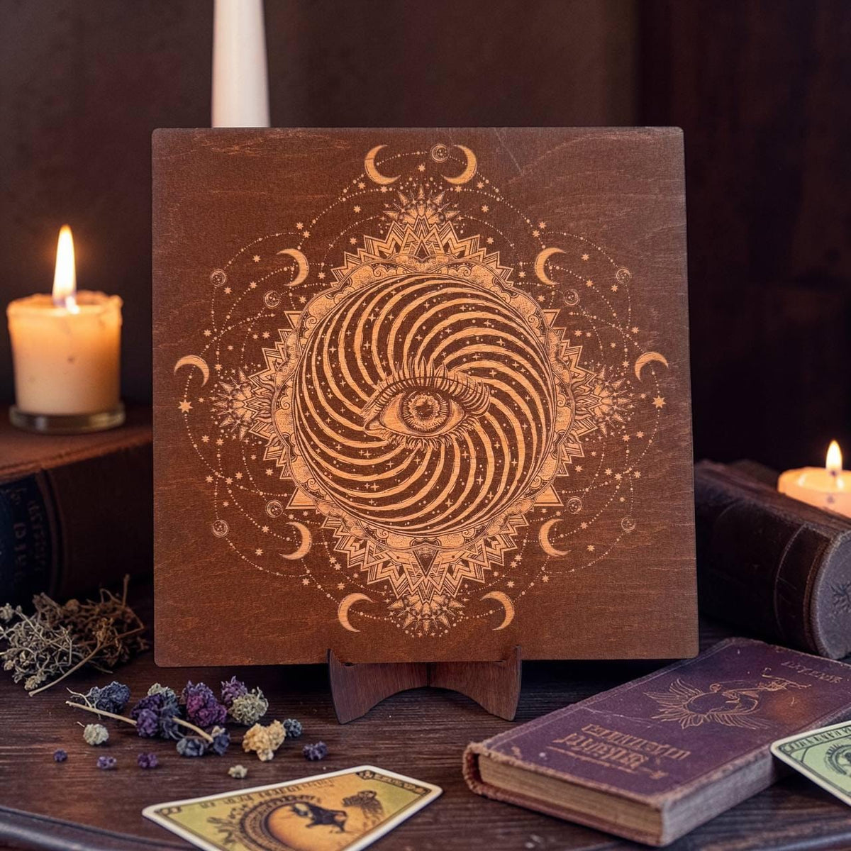 All Seeing Eye Wooden Wall Art, Engraved Occult Decor