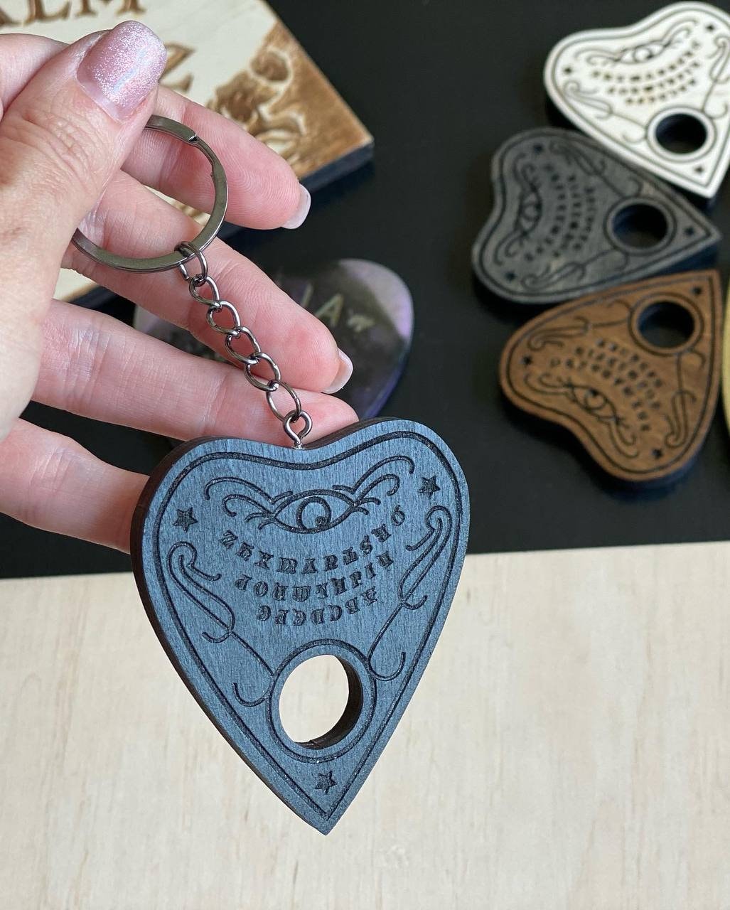 Wooden Planchette Keychain: Ouija Board Talking Board Accessory