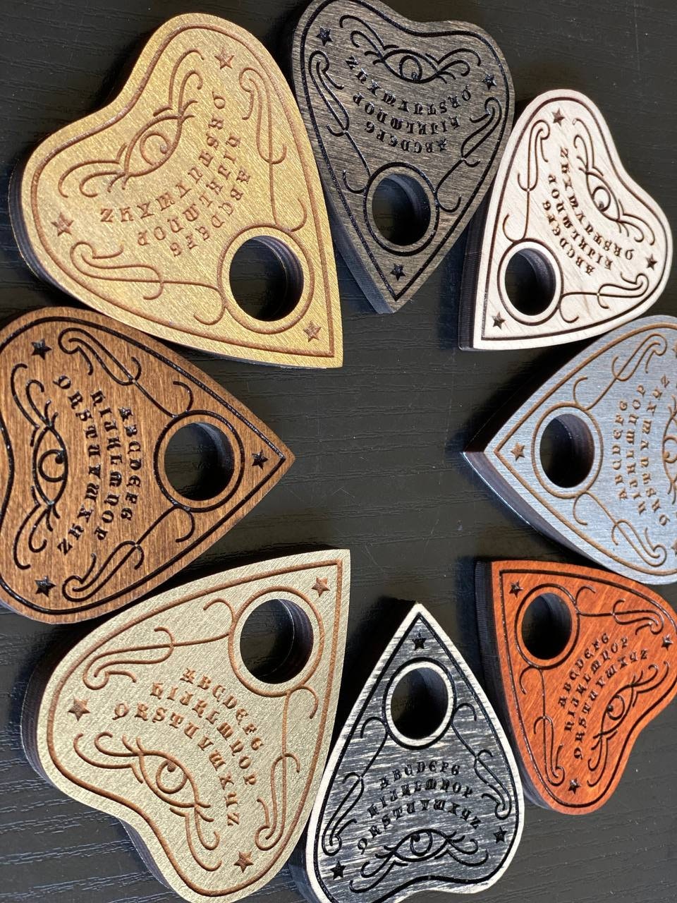 Engraved Wooden Planchette for Ouija Board: Esoteric Talking Board Tool