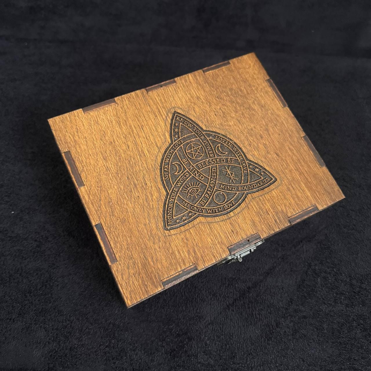 Tarot Card Box for Two Decks, Wooden Tarot Storage with Lock, Engraved Divination Case