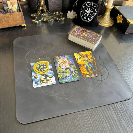 Engraved Leather Flower of Life Divination Mat