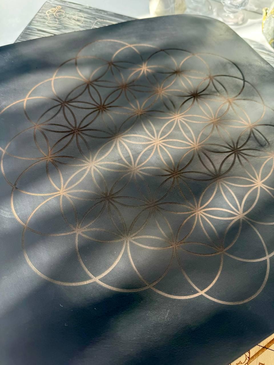Engraved Leather Flower of Life Divination Mat
