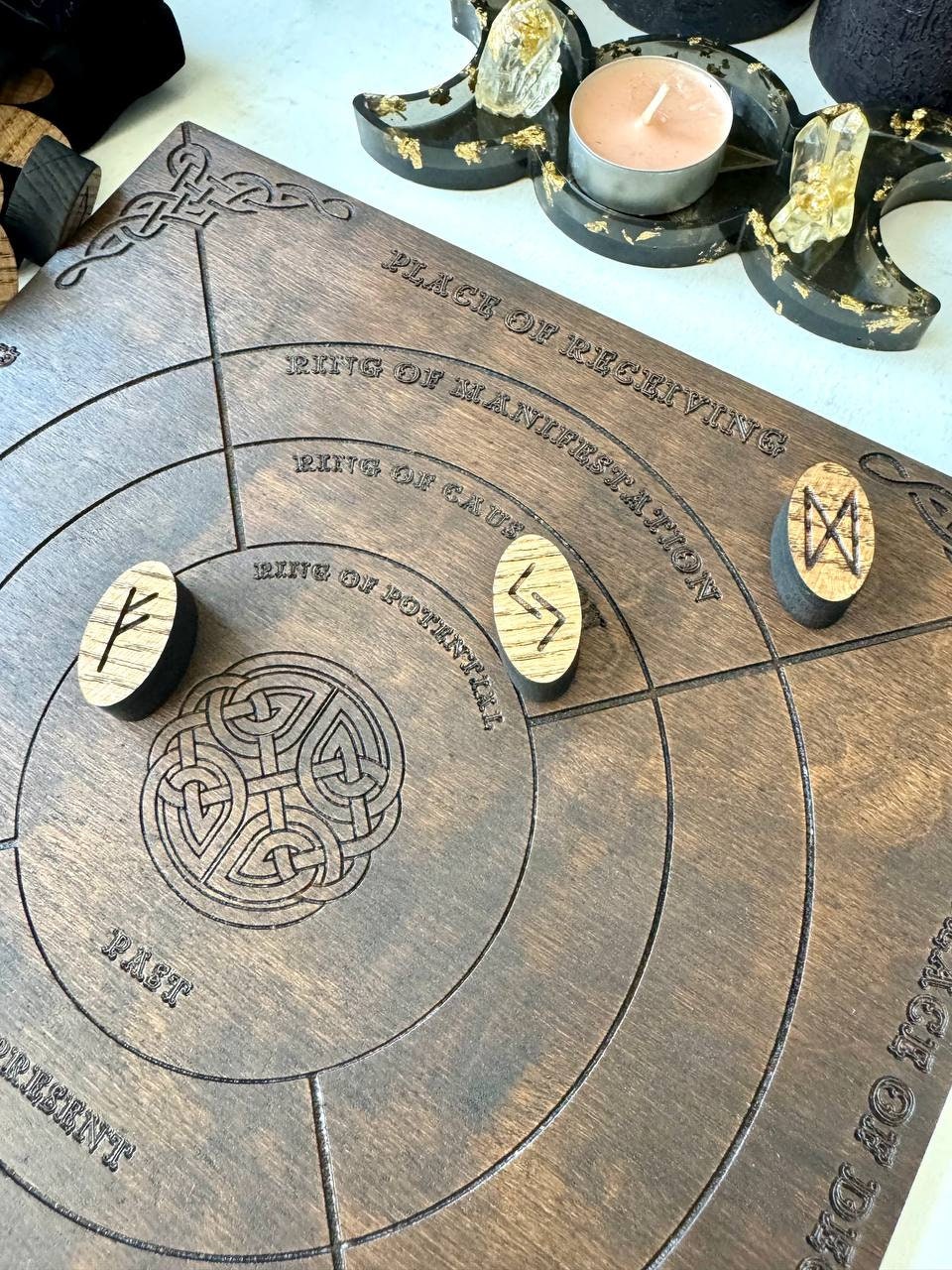 Wooden Runes Mat – Witch Altar Tool for Rune Casting & Divination