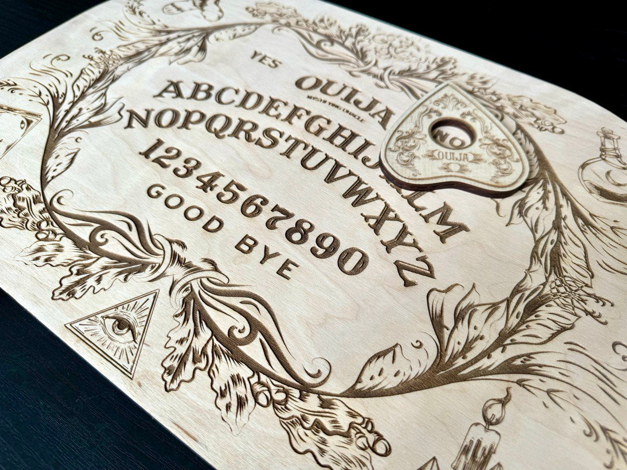 Wooden Ouija Board with Planchette Witch Altar Decor