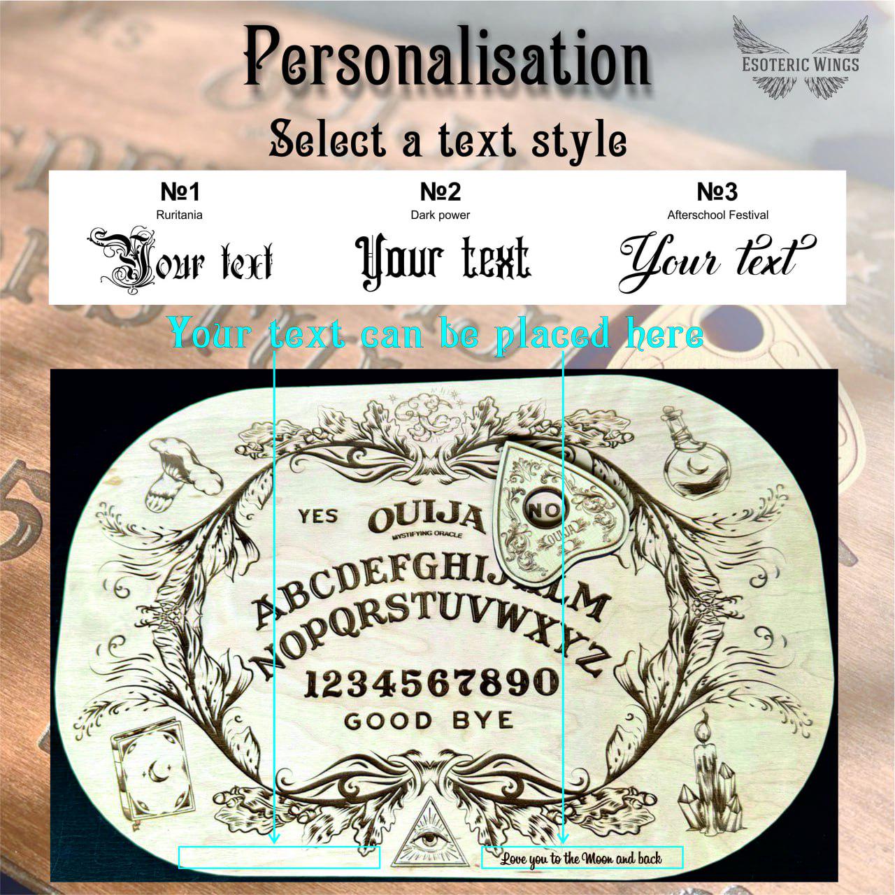 Wooden Ouija Board with Planchette, Gothic Spirit Game for Ritual Decor