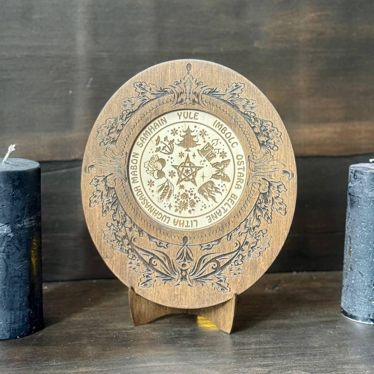 Wiccan Wheel of the Year Wooden Calendar with Sabbats, Pagan Altar Decor, Witchcraft Ritual Tool