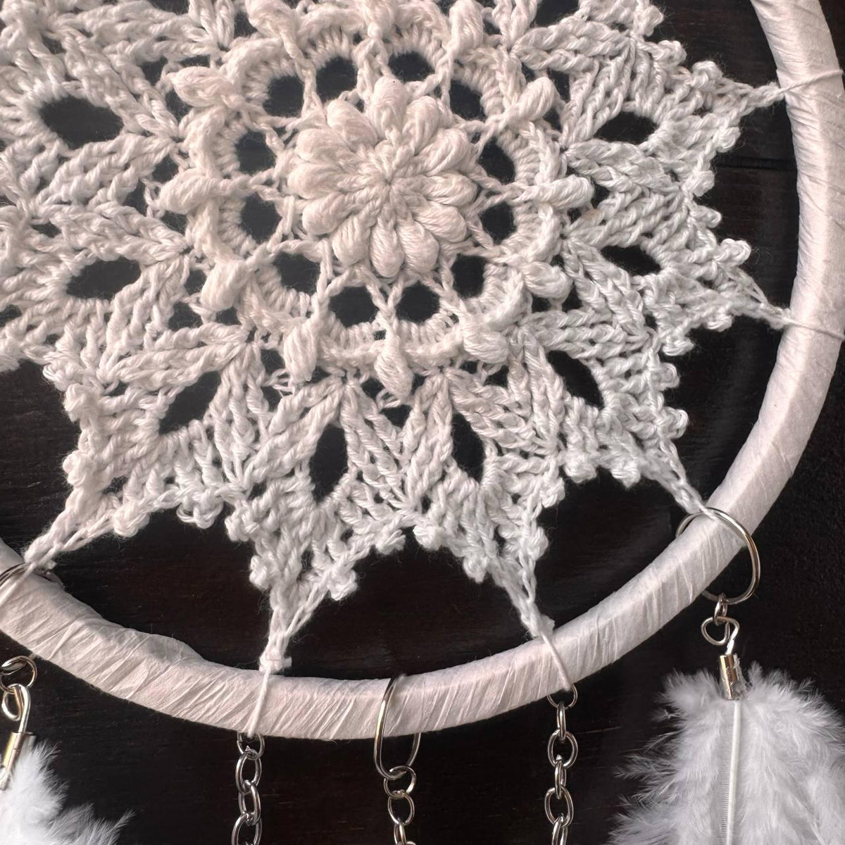 Small White Crochet Dream Catcher – Boho Nursery Wall Decor