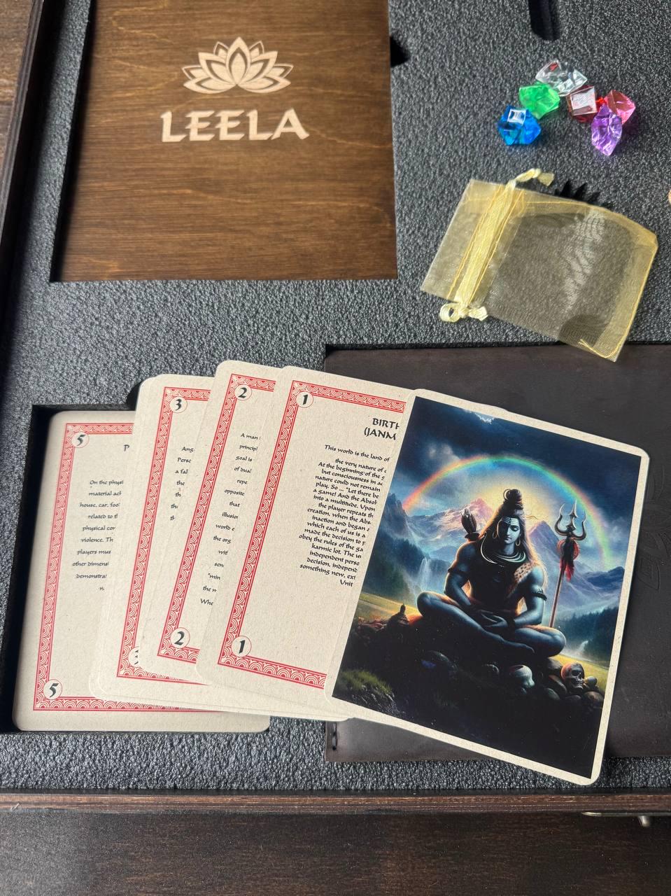 Leela Board Game - Wooden Spiritual Classic Set with Engraved Board & Meditation Tools