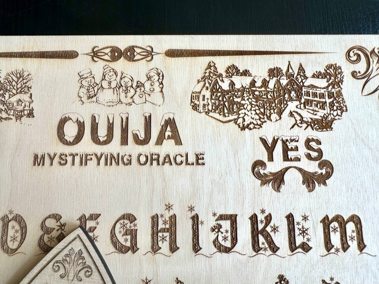Christmas Wooden Ouija Board with Planchette, Engraved Holiday Spirit Board Décor