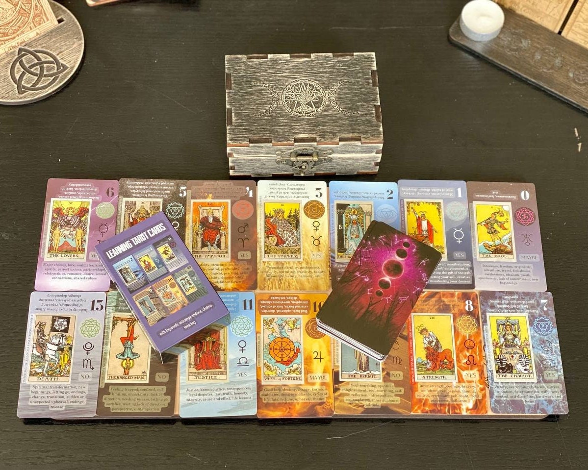 Personalized Rider Waite Tarot Deck, Old Oak Box