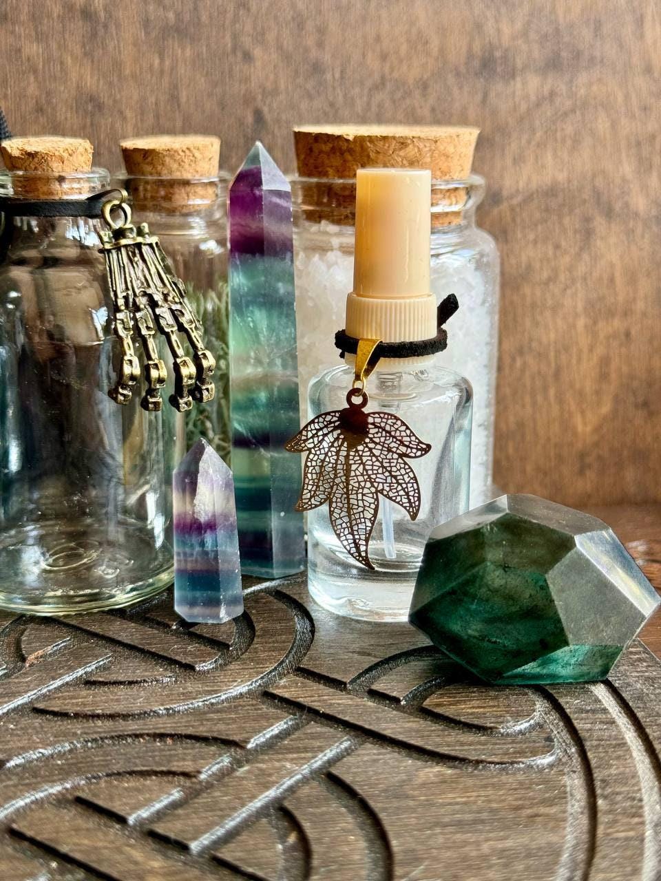 Personalized 60 ml Potion Bottle with Silver Skeleton Hand, Gothic Witch Decor