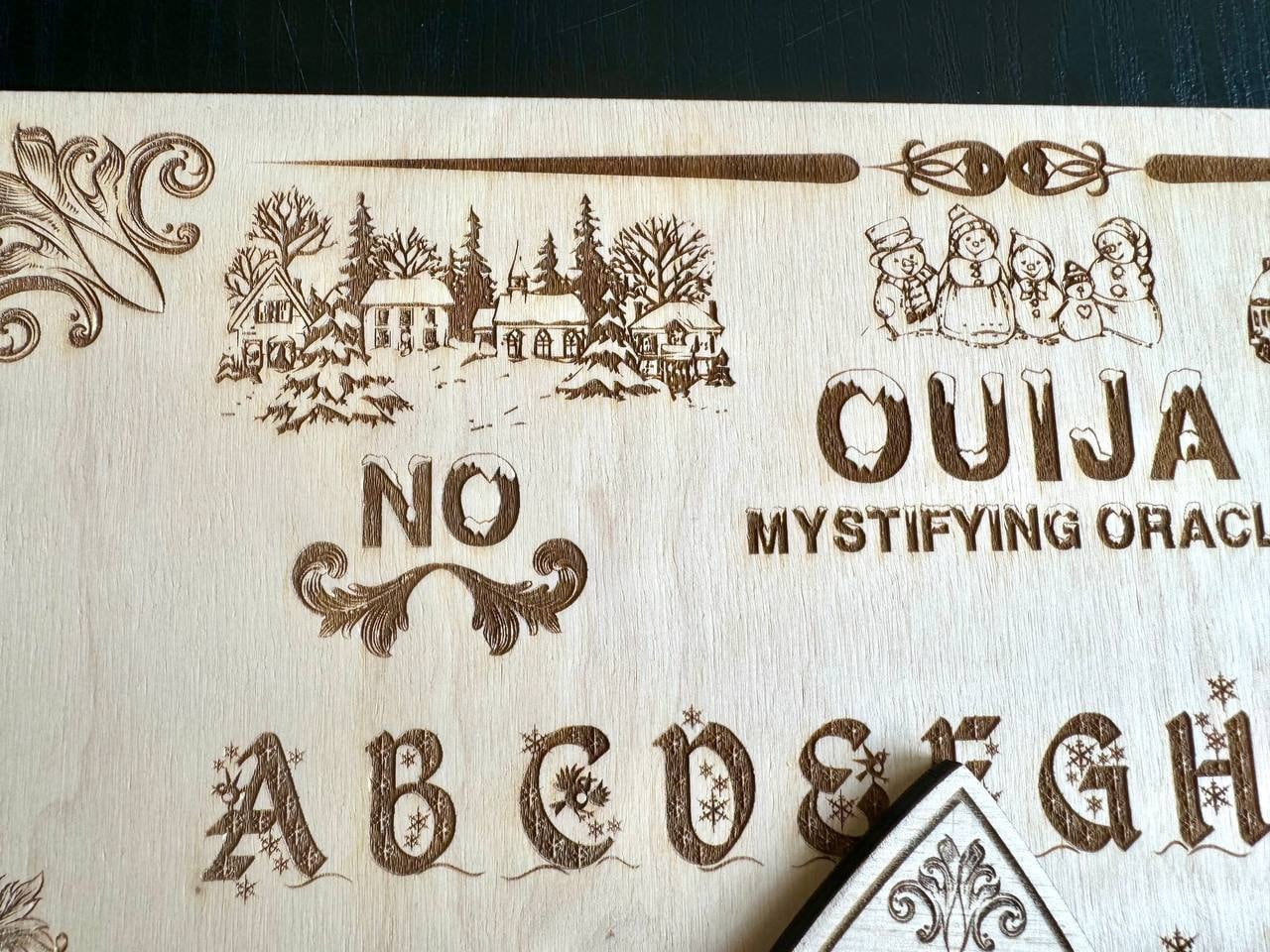 Christmas Wooden Ouija Board with Planchette, Engraved Holiday Spirit Board Décor